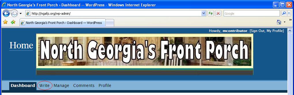 Select the Write option from the Dashboard Menu